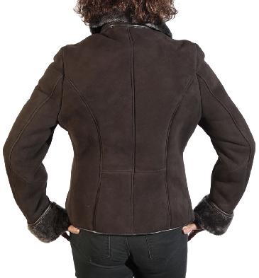SL12601 - Ladies Black Short Brown Sheepskin Jacket